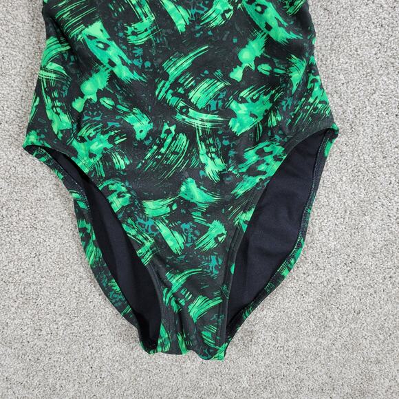 TYR Draco Cutoutfit One Piece Swimsuit Womens 30 Green Abstract Print Low Back - Picture 9 of 13